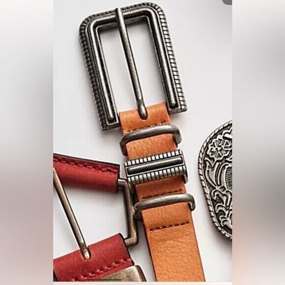 Free People Layered Up Leather Belt Orange NWT Western Boho Festival S/M - Picture 2 of 9